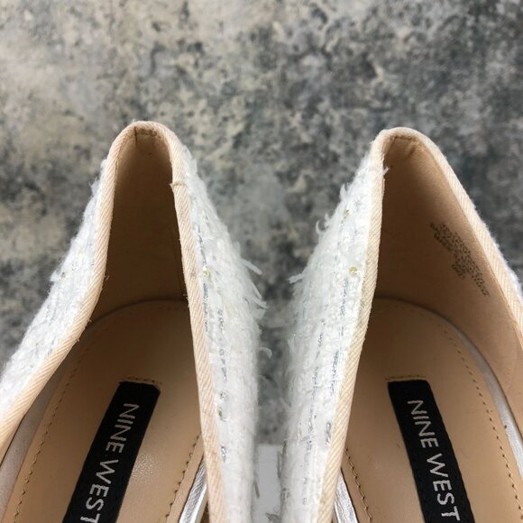 Nine West Women's 10.5M Tatiana White Silver Tweed Pointed Toe High Heel Pumps - Picture 4 of 13